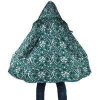 Hibiscus Bloom Island Tribal Waves Cloak Teal Polynesian Pattern