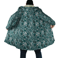 Hibiscus Bloom Island Tribal Waves Cloak Teal Polynesian Pattern