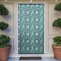 Hibiscus Bloom Island Tribal Waves Door Cover Teal Polynesian Pattern