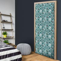Hibiscus Bloom Island Tribal Waves Door Cover Teal Polynesian Pattern