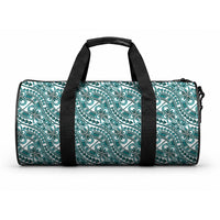 Hibiscus Bloom Island Tribal Waves Duffle Bag Teal Polynesian Pattern