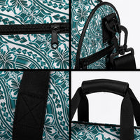 Hibiscus Bloom Island Tribal Waves Duffle Bag Teal Polynesian Pattern