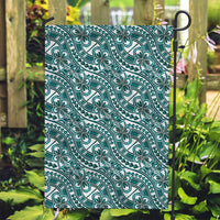 Hibiscus Bloom Island Tribal Waves Garden Flag Teal Polynesian Pattern