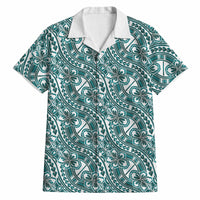 Hibiscus Bloom Island Tribal Waves Hawaiian Shirt Teal Polynesian Pattern LT01 Teal - Polynesian Pride
