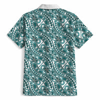 Hibiscus Bloom Island Tribal Waves Hawaiian Shirt Teal Polynesian Pattern LT01 - Polynesian Pride