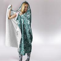 Hibiscus Bloom Island Tribal Waves Hooded Blanket Teal Polynesian Pattern