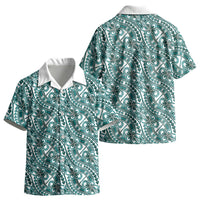 Hibiscus Bloom Island Tribal Waves Kid Hawaiian Shirt Teal Polynesian Pattern