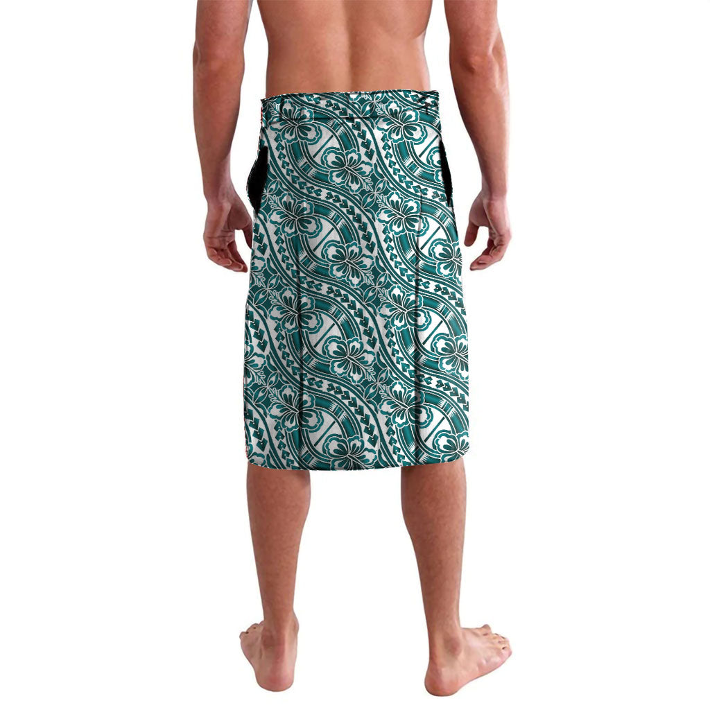 Hibiscus Bloom Island Tribal Waves Lavalava Teal Polynesian Pattern