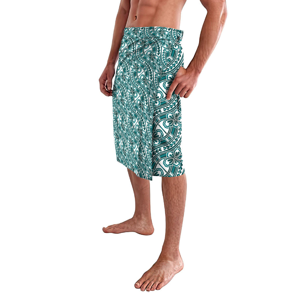 Hibiscus Bloom Island Tribal Waves Lavalava Teal Polynesian Pattern