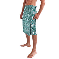 Hibiscus Bloom Island Tribal Waves Lavalava Teal Polynesian Pattern