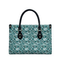 Hibiscus Bloom Island Tribal Waves Leather Bag Teal Polynesian Pattern