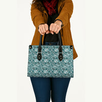 Hibiscus Bloom Island Tribal Waves Leather Bag Teal Polynesian Pattern