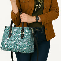 Hibiscus Bloom Island Tribal Waves Leather Bag Teal Polynesian Pattern