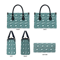 Hibiscus Bloom Island Tribal Waves Leather Bag Teal Polynesian Pattern