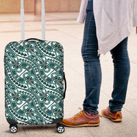 Hibiscus Bloom Island Tribal Waves Luggage Cover Teal Polynesian Pattern