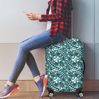 Hibiscus Bloom Island Tribal Waves Luggage Cover Teal Polynesian Pattern