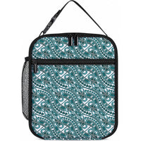 Hibiscus Bloom Island Tribal Waves Lunch Bag Teal Polynesian Pattern