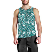 Hibiscus Bloom Island Tribal Waves Men Tank Top Teal Polynesian Pattern LT01 - Polynesian Pride