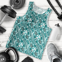 Hibiscus Bloom Island Tribal Waves Men Tank Top Teal Polynesian Pattern LT01 - Polynesian Pride