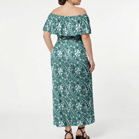 Hibiscus Bloom Island Tribal Waves Off Shoulder Maxi Dress Teal Polynesian Pattern LT01 - Polynesian Pride