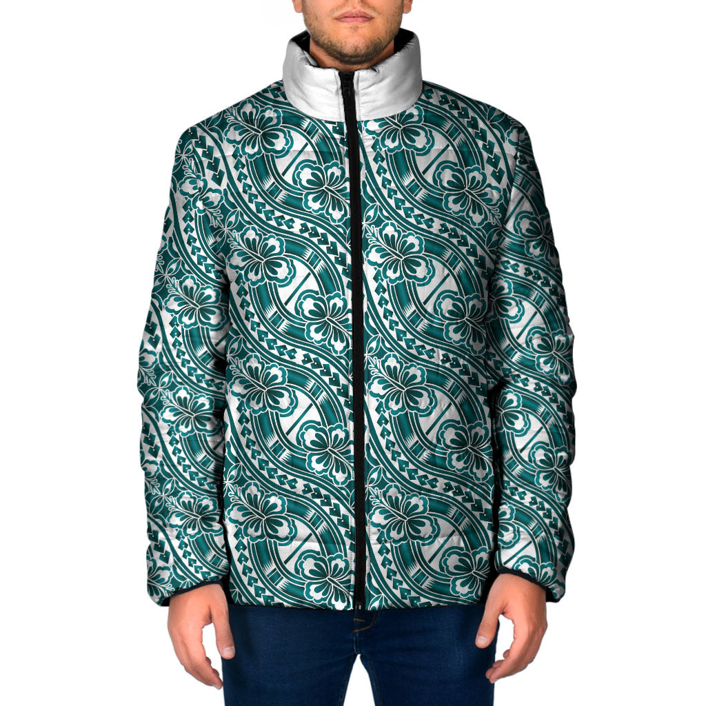Hibiscus Bloom Island Tribal Waves Padded Jacket Teal Polynesian Pattern LT01 Men Teal - Polynesian Pride