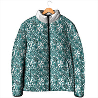 Hibiscus Bloom Island Tribal Waves Padded Jacket Teal Polynesian Pattern LT01 - Polynesian Pride