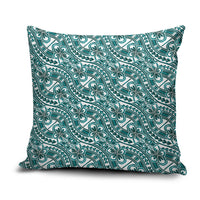 Hibiscus Bloom Island Tribal Waves Pillow Cover Teal Polynesian Pattern