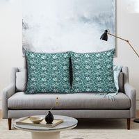 Hibiscus Bloom Island Tribal Waves Pillow Cover Teal Polynesian Pattern
