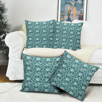 Hibiscus Bloom Island Tribal Waves Pillow Cover Teal Polynesian Pattern