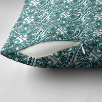 Hibiscus Bloom Island Tribal Waves Pillow Cover Teal Polynesian Pattern