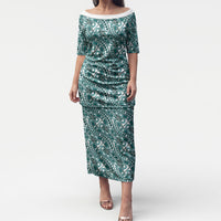 Hibiscus Bloom Island Tribal Waves Puletasi Teal Polynesian Pattern