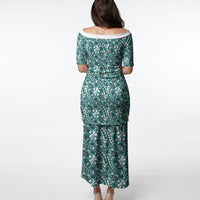 Hibiscus Bloom Island Tribal Waves Puletasi Teal Polynesian Pattern