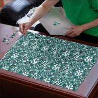 Hibiscus Bloom Island Tribal Waves Puzzle Teal Polynesian Pattern