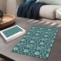 Hibiscus Bloom Island Tribal Waves Puzzle Teal Polynesian Pattern