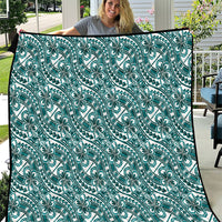 Hibiscus Bloom Island Tribal Waves Quilt Teal Polynesian Pattern
