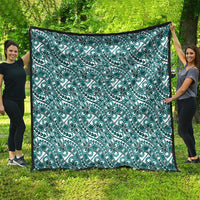 Hibiscus Bloom Island Tribal Waves Quilt Teal Polynesian Pattern