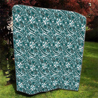 Hibiscus Bloom Island Tribal Waves Quilt Teal Polynesian Pattern