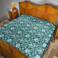 Hibiscus Bloom Island Tribal Waves Quilt Teal Polynesian Pattern