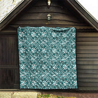 Hibiscus Bloom Island Tribal Waves Quilt Teal Polynesian Pattern