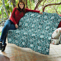 Hibiscus Bloom Island Tribal Waves Quilt Teal Polynesian Pattern