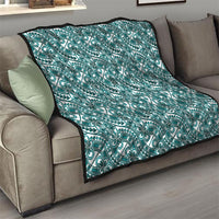 Hibiscus Bloom Island Tribal Waves Quilt Teal Polynesian Pattern