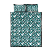 Hibiscus Bloom Island Tribal Waves Quilt Bed Set Teal Polynesian Pattern