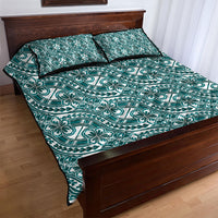 Hibiscus Bloom Island Tribal Waves Quilt Bed Set Teal Polynesian Pattern