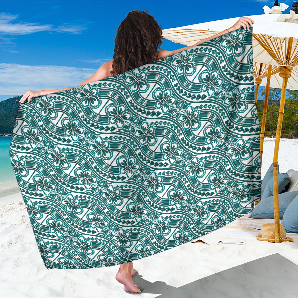 Hibiscus Bloom Island Tribal Waves Sarong Teal Polynesian Pattern