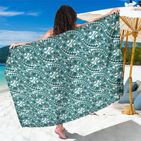 Hibiscus Bloom Island Tribal Waves Sarong Teal Polynesian Pattern