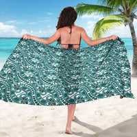 Hibiscus Bloom Island Tribal Waves Sarong Teal Polynesian Pattern