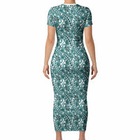 Hibiscus Bloom Island Tribal Waves Short Sleeve Bodycon Dress Teal Polynesian Pattern LT01 - Polynesian Pride
