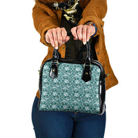 Hibiscus Bloom Island Tribal Waves Shoulder Handbag Teal Polynesian Pattern