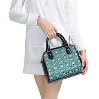 Hibiscus Bloom Island Tribal Waves Shoulder Handbag Teal Polynesian Pattern