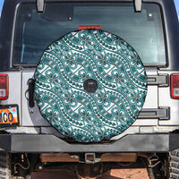 Hibiscus Bloom Island Tribal Waves Spare Tire Cover Teal Polynesian Pattern